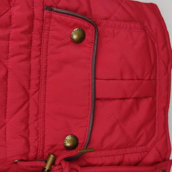 Lauren Ralph Lauren Red Quilted Full Zip Faux Leather Trim Patch Pocket Vest - Picture 5 of 13